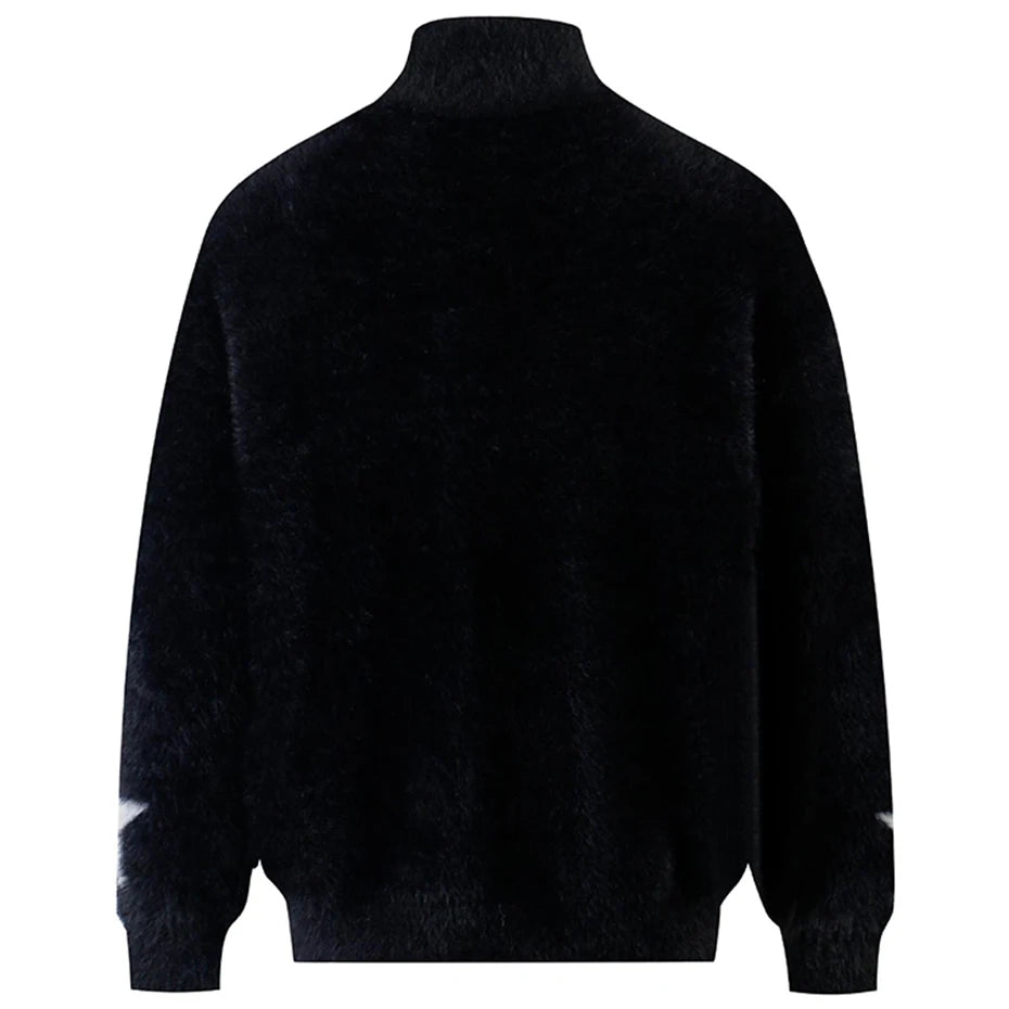 Lyric Symbol Faux Fur Zip-up Sweater-streetwear-techwear