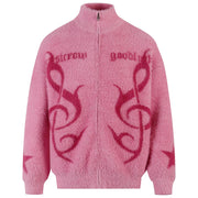 Lyric Symbol Faux Fur Zip-up Sweater-streetwear-techwear