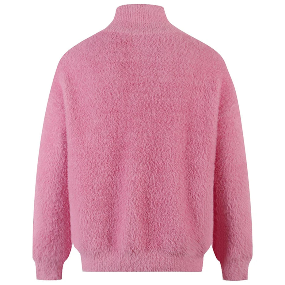Lyric Symbol Faux Fur Zip-up Sweater-streetwear-techwear