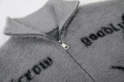 Lyric Symbol Faux Fur Zip-up Sweater-streetwear-techwear