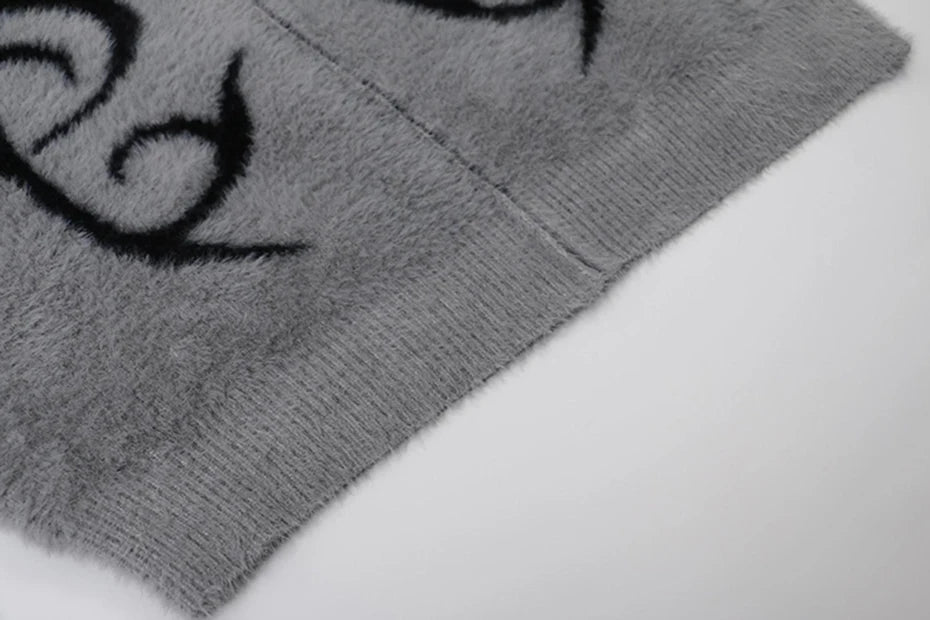 Lyric Symbol Faux Fur Zip-up Sweater-streetwear-techwear
