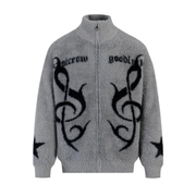Lyric Symbol Faux Fur Zip-up Sweater-streetwear-techwear