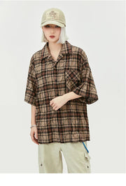 MADE EXTREME Oversized Short Sleeve Plaid Shirt-streetwear-techwear