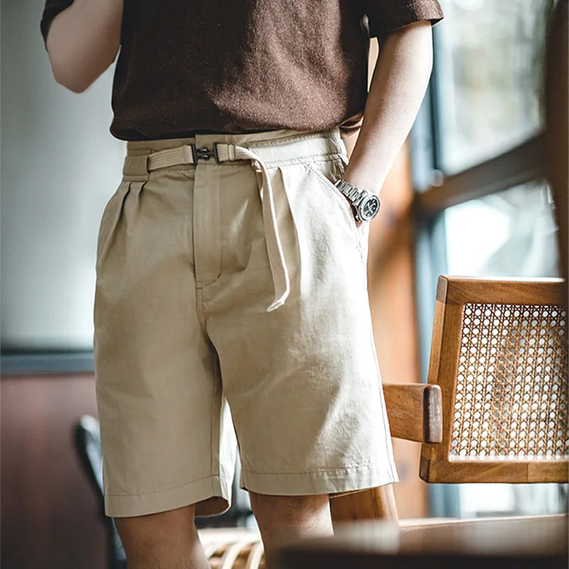 MADEN Belted Herringbone Twill Shorts-streetwear-techwear
