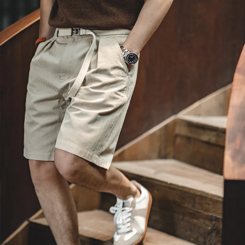 MADEN Belted Herringbone Twill Shorts-streetwear-techwear