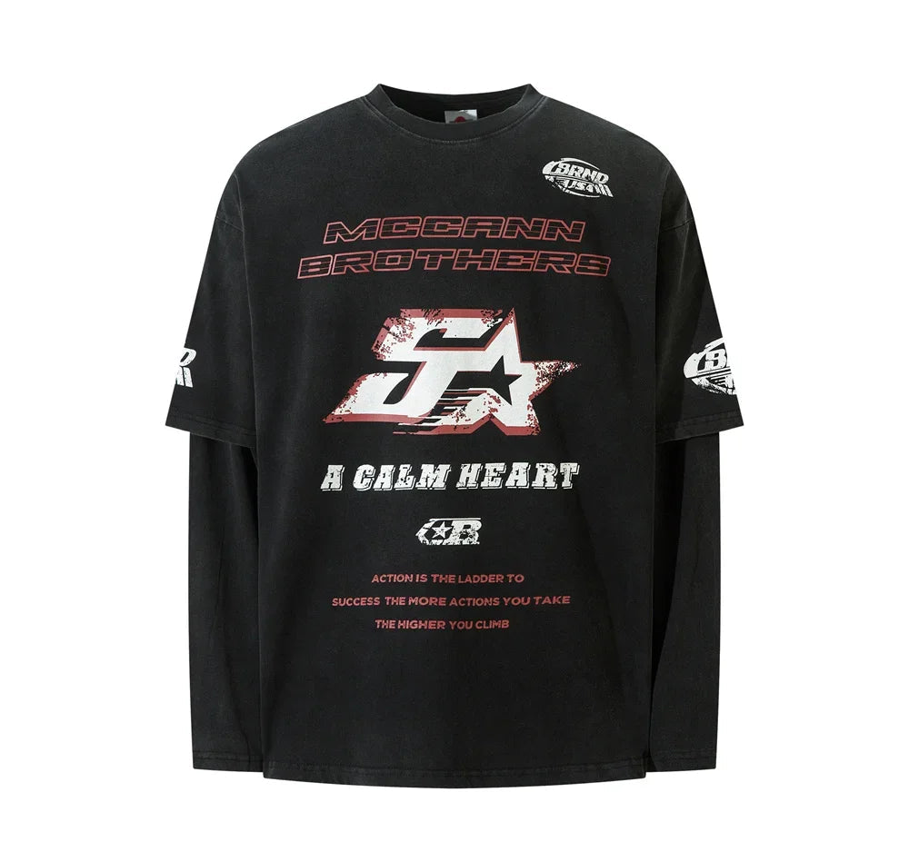 MCCANN BROTHERS Racing Graphic Layered Long Sleeve T-Shirt