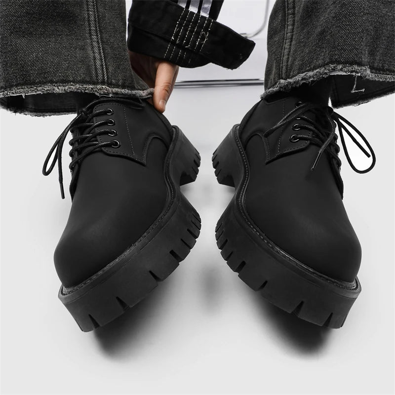 Matte Black Chunky Derby Shoes-streetwear-techwear