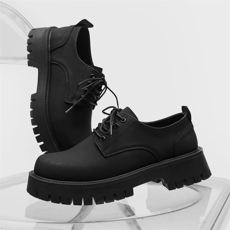 Matte Black Chunky Derby Shoes-streetwear-techwear