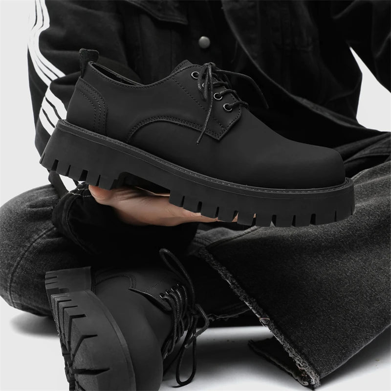 Matte Black Chunky Derby Shoes-streetwear-techwear