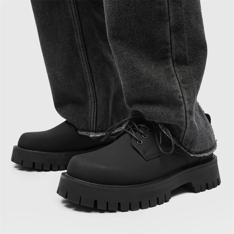 Matte Black Chunky Derby Shoes-streetwear-techwear