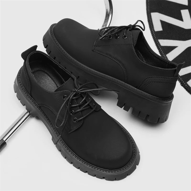 Matte Black Chunky Derby Shoes-streetwear-techwear