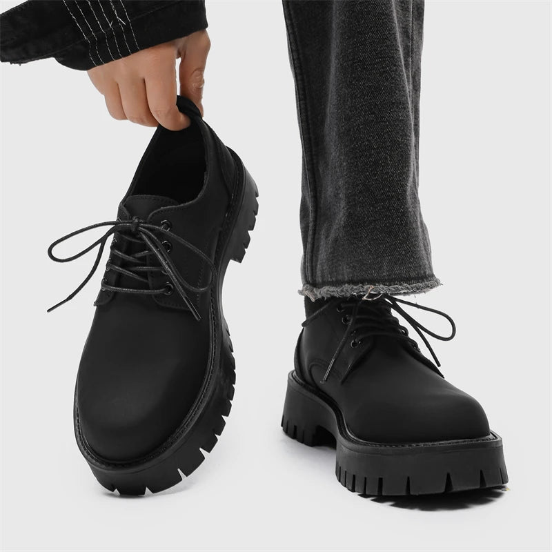 Matte Black Chunky Derby Shoes-streetwear-techwear