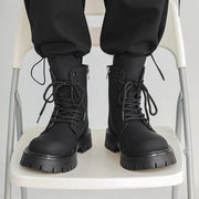 Matte Black Chunky Lace-Up Boots-streetwear-techwear