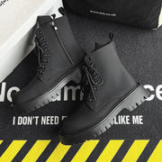 Matte Black Chunky Lace-Up Boots-streetwear-techwear