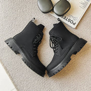 Matte Black Chunky Lace-Up Boots-streetwear-techwear