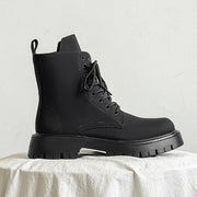 Matte Black Chunky Lace-Up Boots-streetwear-techwear