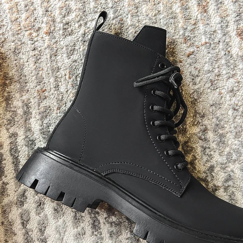 Matte Black Chunky Lace-Up Boots-streetwear-techwear