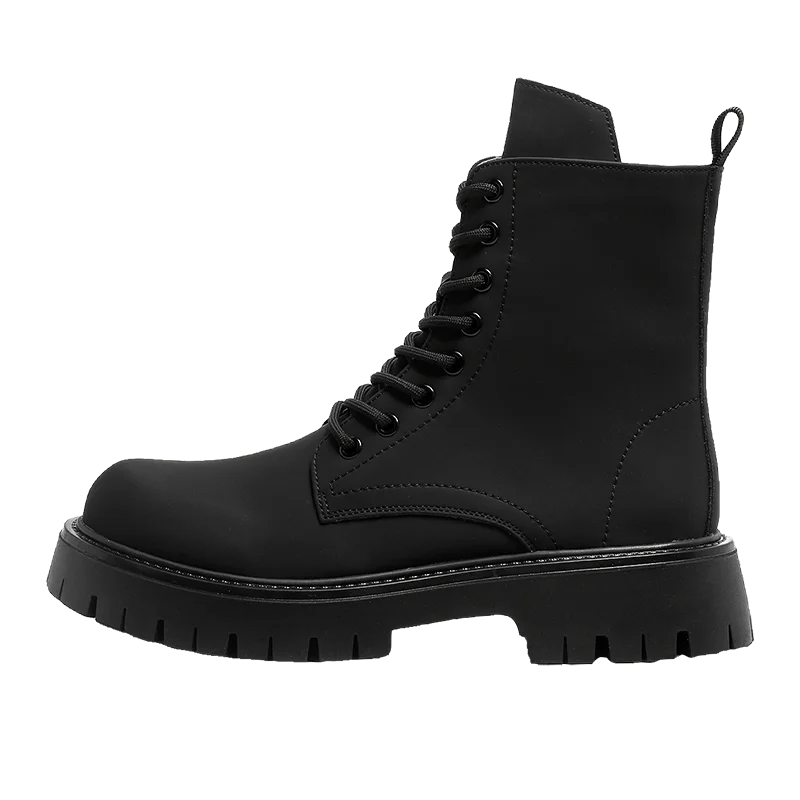 Matte Black Chunky Lace-Up Boots-streetwear-techwear