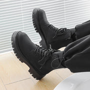 Matte Black Chunky Lace-Up Boots-streetwear-techwear