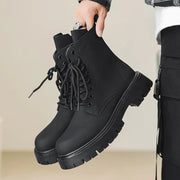 Matte Black Chunky Lace-Up Boots-streetwear-techwear