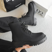 Matte Black Chunky Lace-Up Boots-streetwear-techwear