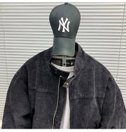 Mens American Washed Corduroy Jacket Distressed Stand Collar Short Workwear High Quality Trendy Spring Autumn Casual Coat Male-streetwear-techwear