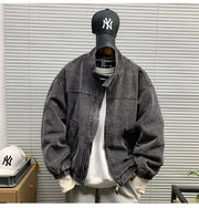 Mens American Washed Corduroy Jacket Distressed Stand Collar Short Workwear High Quality Trendy Spring Autumn Casual Coat Male-streetwear-techwear