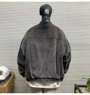 Mens American Washed Corduroy Jacket Distressed Stand Collar Short Workwear High Quality Trendy Spring Autumn Casual Coat Male-streetwear-techwear