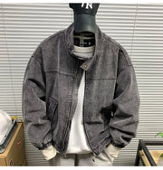 Mens American Washed Corduroy Jacket Distressed Stand Collar Short Workwear High Quality Trendy Spring Autumn Casual Coat Male-streetwear-techwear