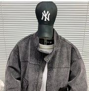 Mens American Washed Corduroy Jacket Distressed Stand Collar Short Workwear High Quality Trendy Spring Autumn Casual Coat Male-streetwear-techwear