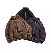 Mens American Washed Corduroy Jacket Distressed Stand Collar Short Workwear High Quality Trendy Spring Autumn Casual Coat Male-streetwear-techwear