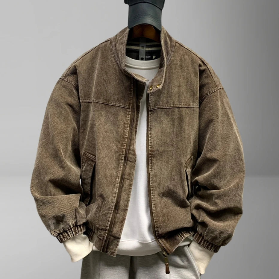 Mens American Washed Corduroy Jacket Distressed Stand Collar Short Workwear High Quality Trendy Spring Autumn Casual Coat Male-streetwear-techwear