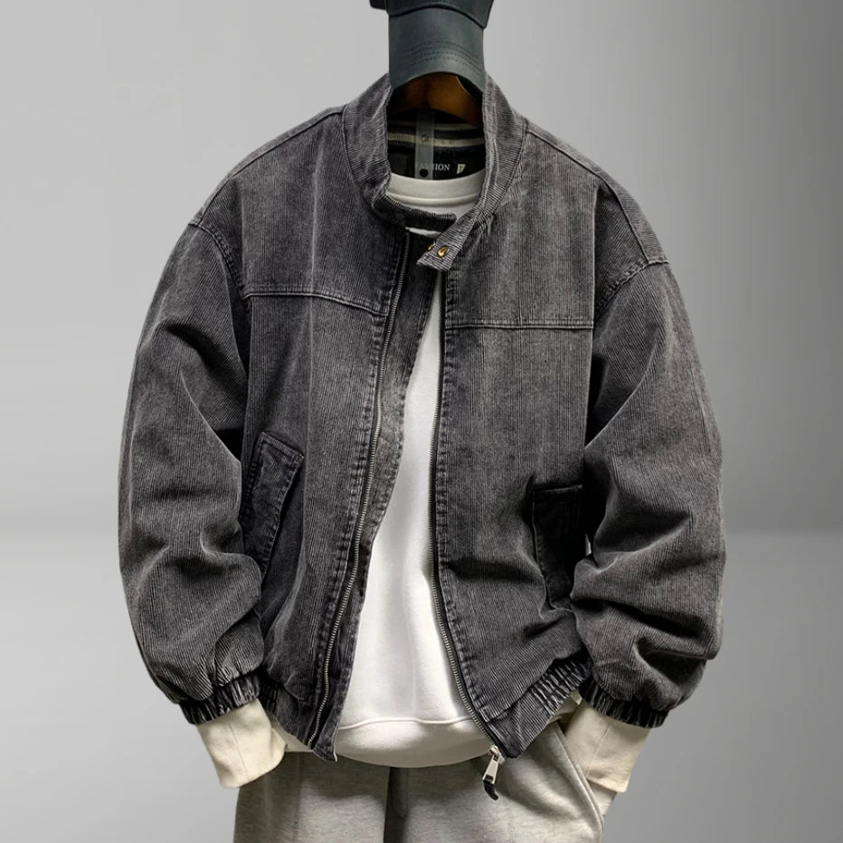 Mens American Washed Corduroy Jacket Distressed Stand Collar Short Workwear High Quality Trendy Spring Autumn Casual Coat Male-streetwear-techwear