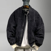 Mens American Washed Corduroy Jacket Distressed Stand Collar Short Workwear High Quality Trendy Spring Autumn Casual Coat Male-streetwear-techwear