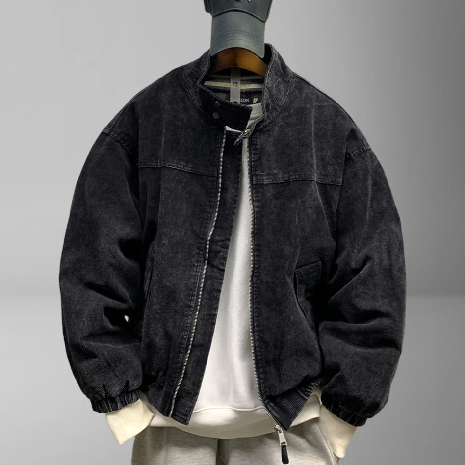 Mens American Washed Corduroy Jacket Distressed Stand Collar Short Workwear High Quality Trendy Spring Autumn Casual Coat Male-streetwear-techwear