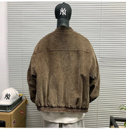 Mens American Washed Corduroy Jacket Distressed Stand Collar Short Workwear High Quality Trendy Spring Autumn Casual Coat Male-streetwear-techwear
