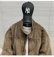 Mens American Washed Corduroy Jacket Distressed Stand Collar Short Workwear High Quality Trendy Spring Autumn Casual Coat Male-streetwear-techwear