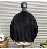 Mens American Washed Corduroy Jacket Distressed Stand Collar Short Workwear High Quality Trendy Spring Autumn Casual Coat Male-streetwear-techwear