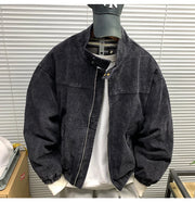 Mens American Washed Corduroy Jacket Distressed Stand Collar Short Workwear High Quality Trendy Spring Autumn Casual Coat Male-streetwear-techwear