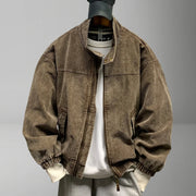 Mens American Washed Corduroy Jacket Distressed Stand Collar Short Workwear High Quality Trendy Spring Autumn Casual Coat Male-streetwear-techwear