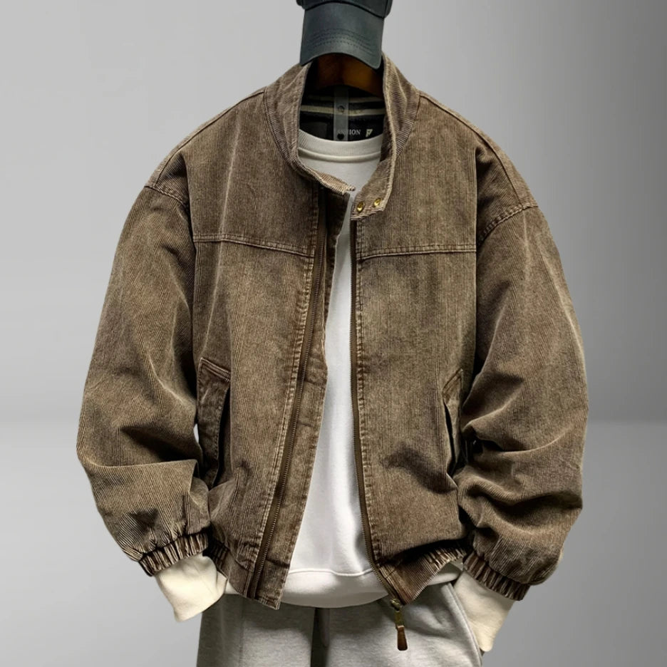 Mens American Washed Corduroy Jacket Distressed Stand Collar Short Workwear High Quality Trendy Spring Autumn Casual Coat Male-streetwear-techwear