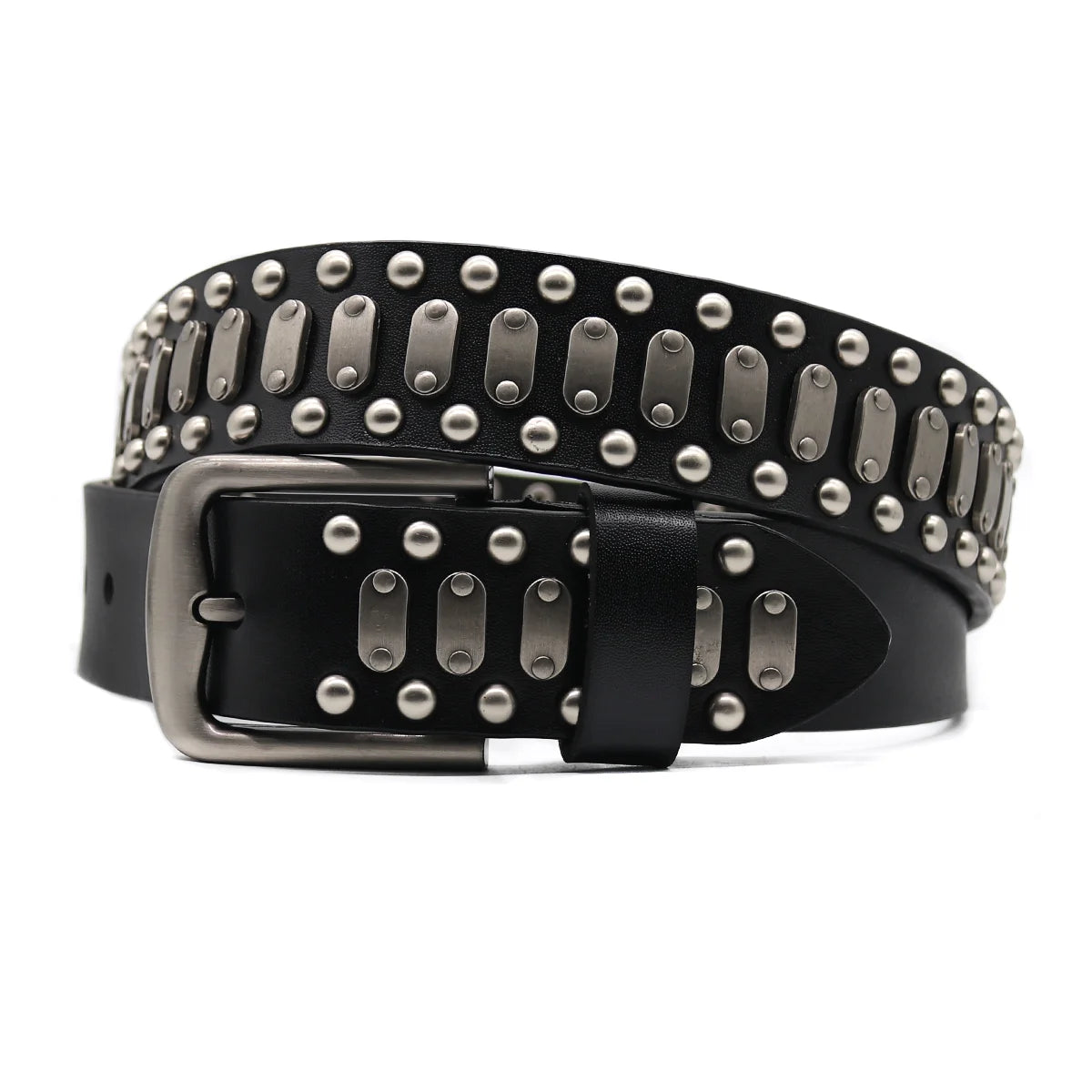 Metal Plate Leather Belt-streetwear-techwear