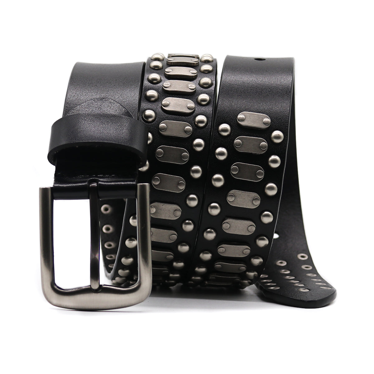 Metal Plate Leather Belt-streetwear-techwear