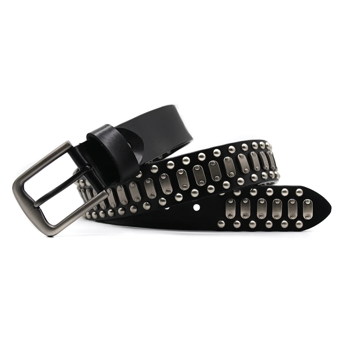 Metal Plate Leather Belt-streetwear-techwear