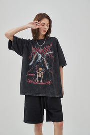 Midnight Anime Graphic Acid Wash T-Shirt-streetwear-techwear