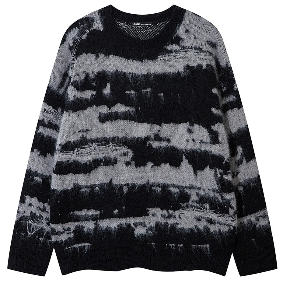 Mohair Style Destroyed Jacquard Sweater