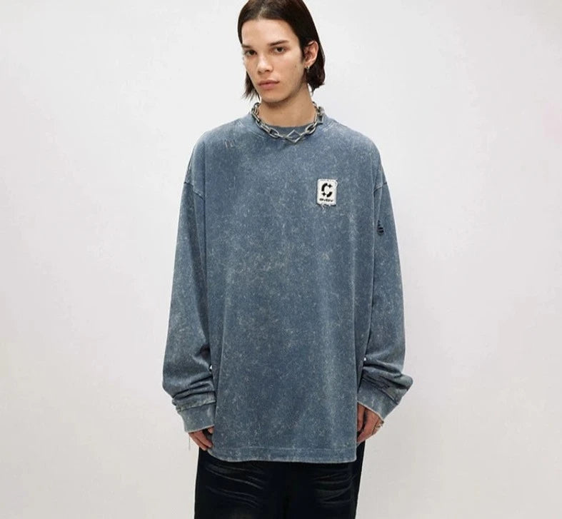 OVDY Acid Wash Ripped Long Sleeve-streetwear-techwear