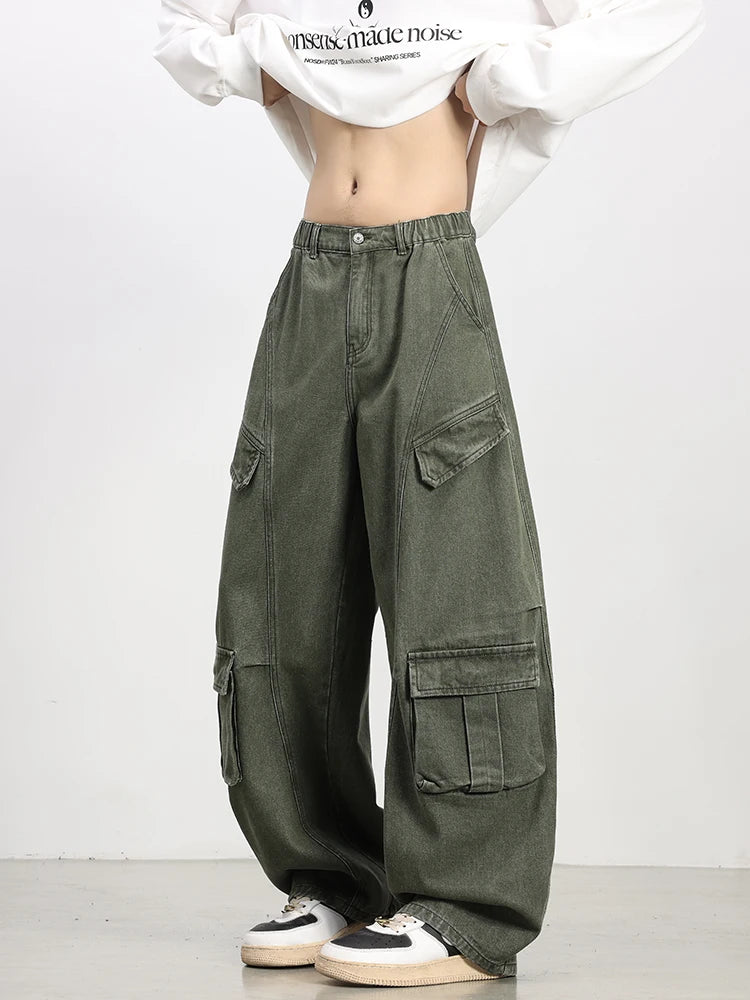 Oversized Parachute Cargo Jeans-streetwear-techwear