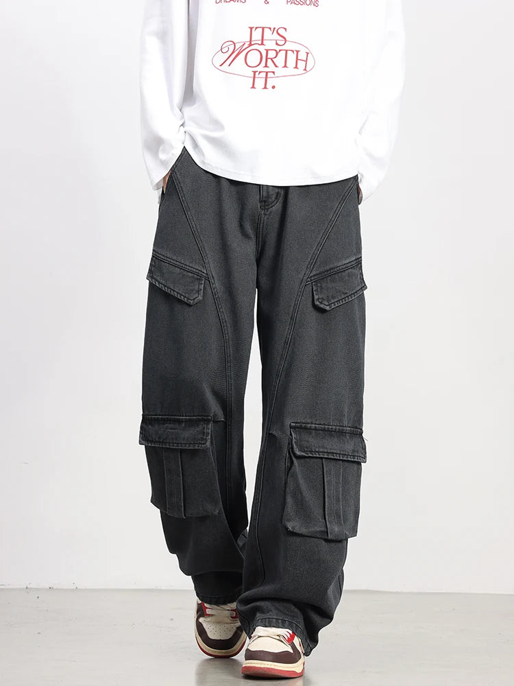 Oversized Parachute Cargo Jeans-streetwear-techwear