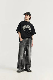 Paint Stripe Faded Baggy Jeans-streetwear-techwear